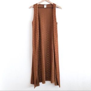 Earthbound Sleeveless Long Open Vest Laser Cut M